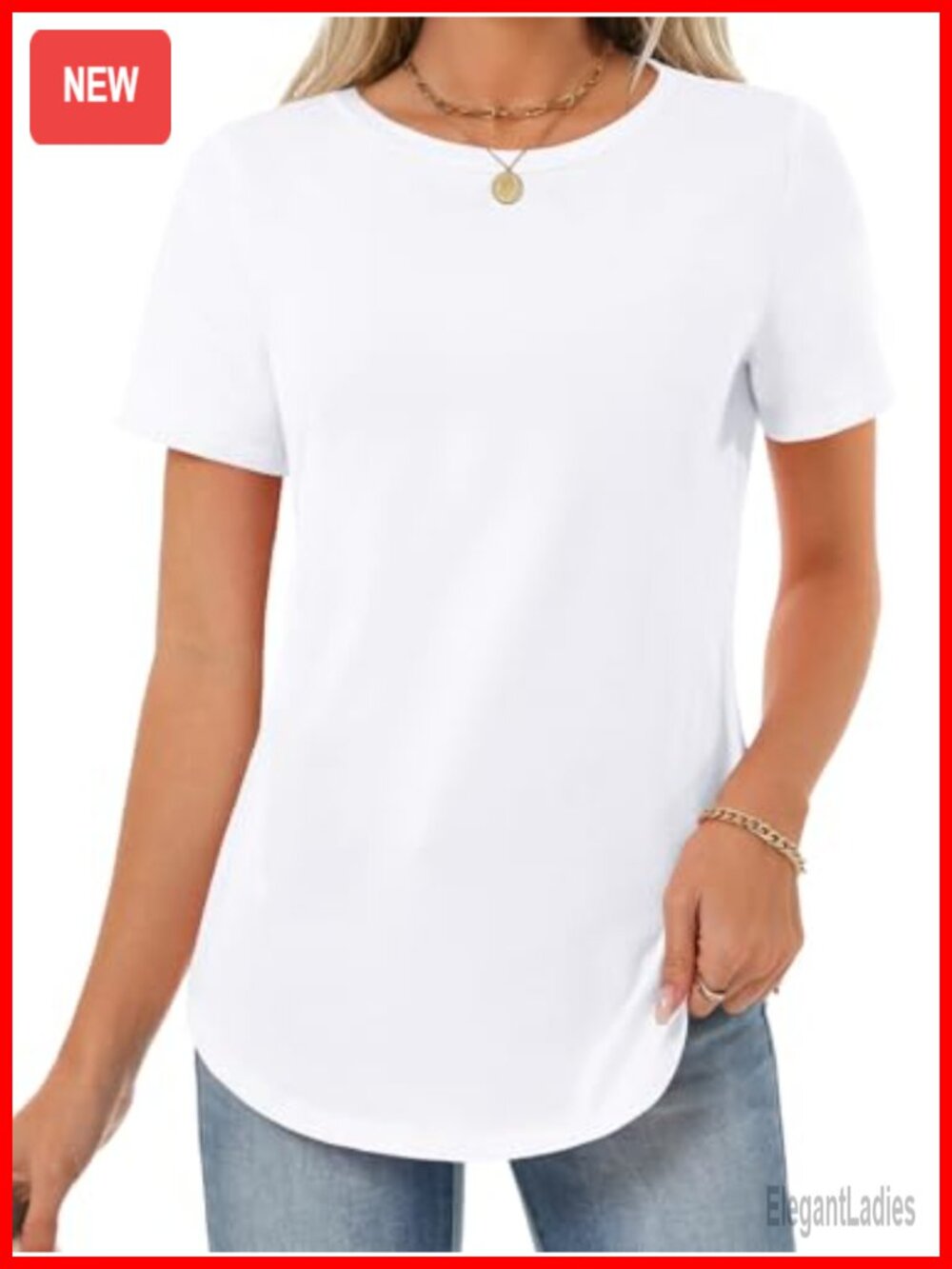 Womens Cotton T-Shirt Short Sleeve Crewneck Curved Hem Loose Fit Basic Tee